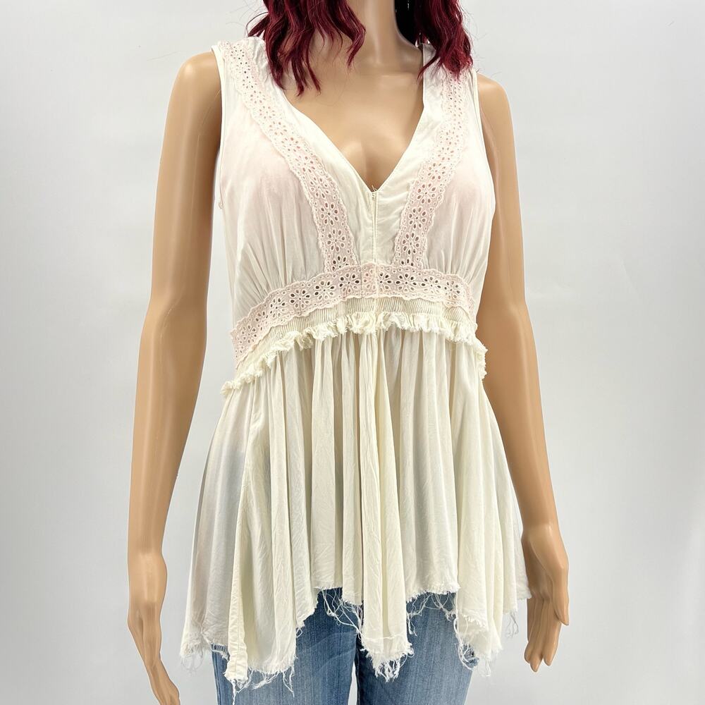 Intimately Free People Boho Sleeveless Top Womens XS Cream/Ivory Loose Fit